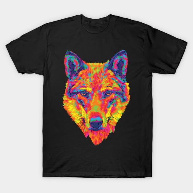 Rainbow Wolf Stare T-Shirt by polliadesign